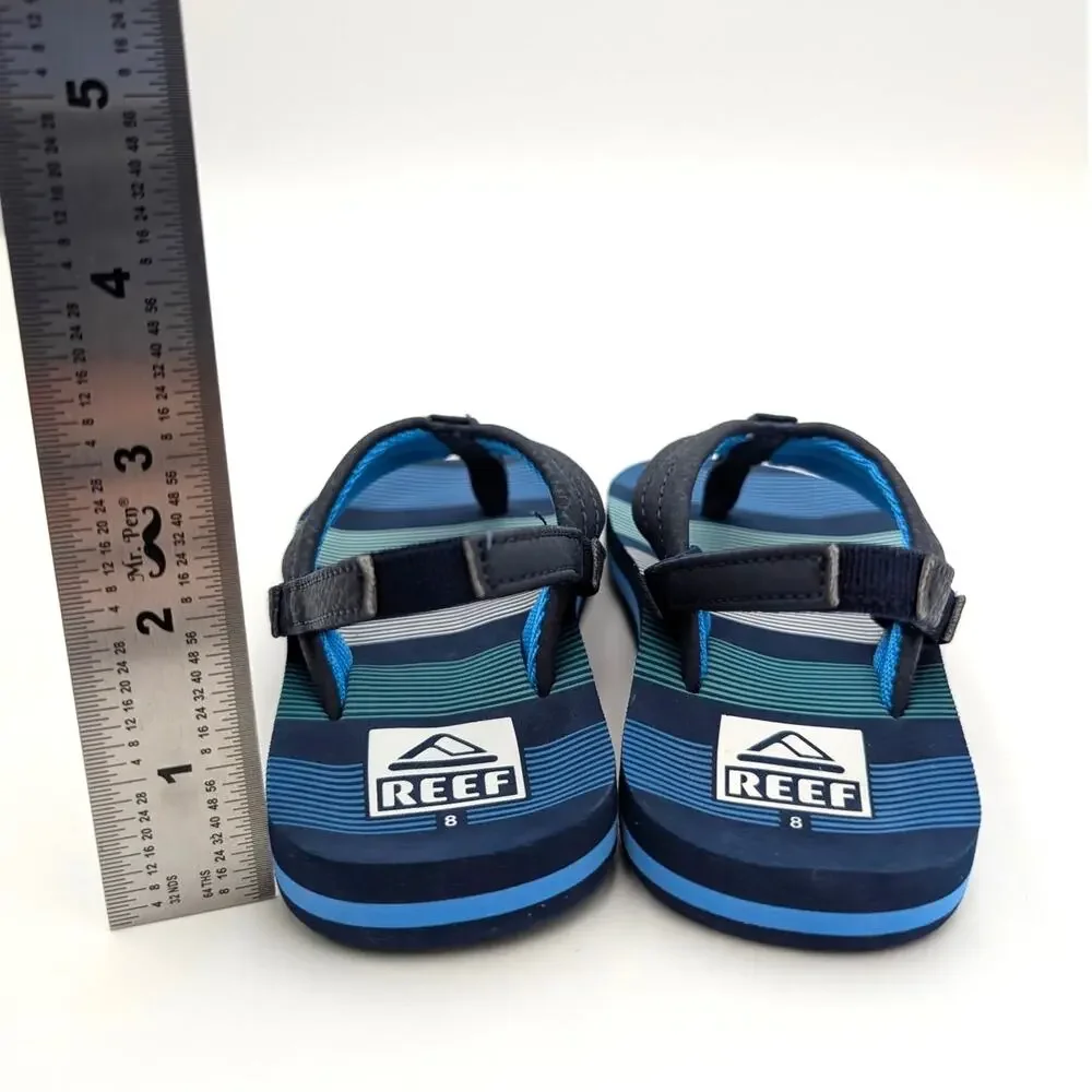 Reef Little Ahi Flip Flops Sandals Kids' Deep Sea Stripes Size US8 EU24